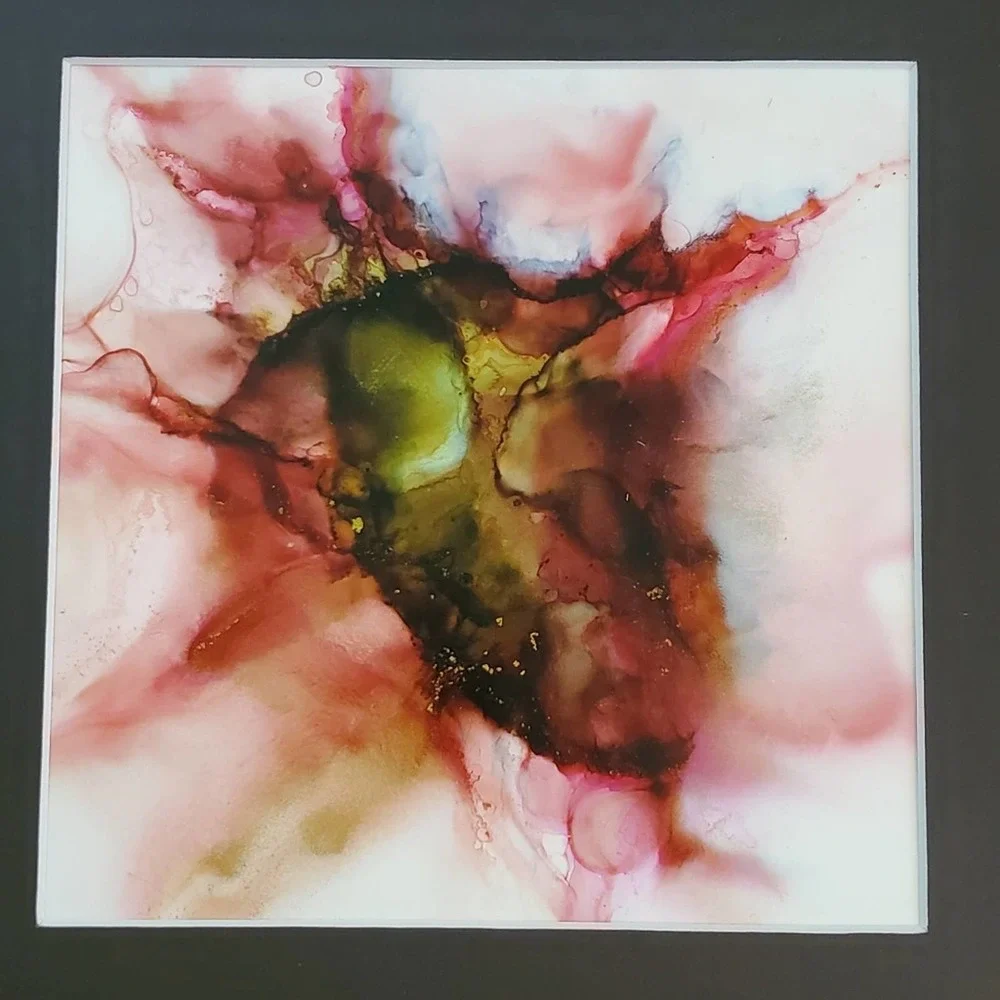 Original Alcohol Ink on Grafix and Matted in Black